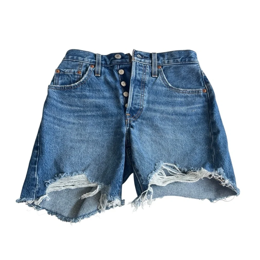 Levi's 501 Jean Shorts Cutoffs Distressed Denim Button Fly Womens Size 24